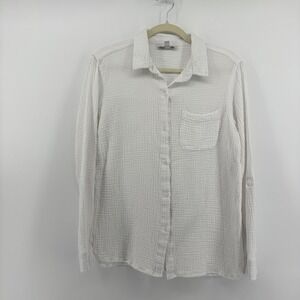 ANNE KLEIN JEANS Womens Gauze Button Down Shirt White Casual Lightweight M